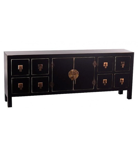 Mueble de TV negro detalles dorados, estilo oriental gran capacidad. Mdmhogar