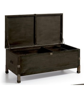 Baúl industrial en madera wengué con bandeja interior. 1