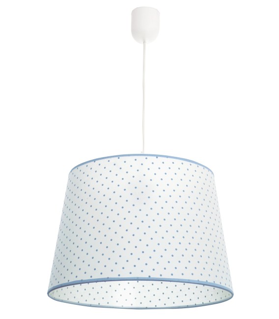 Lámpara de techo infantil en textil blanco con topos azules. Mdmhogar
