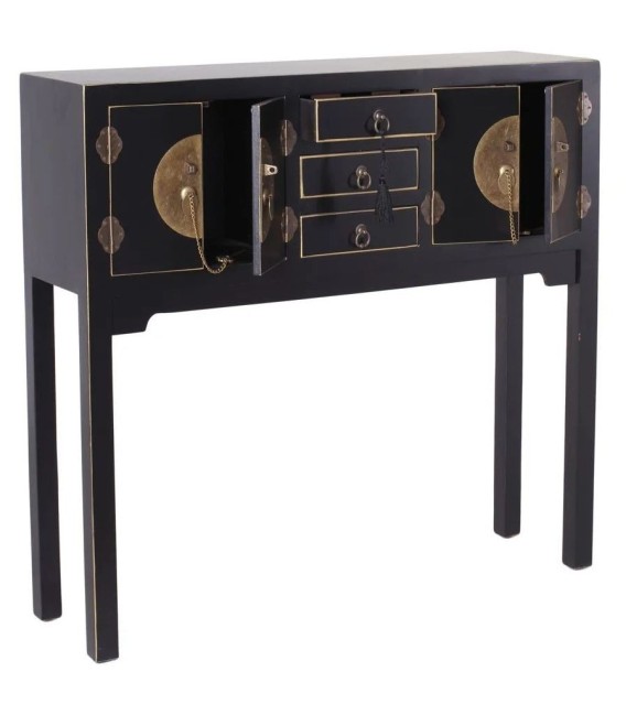 CONSOLA 4 PUERTAS Y 3 CAJONES NEGRO