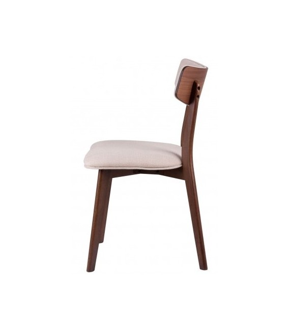 Silla en madera de nogal y tapizado beige, diseño cómodo y elegante. Mdmhogar