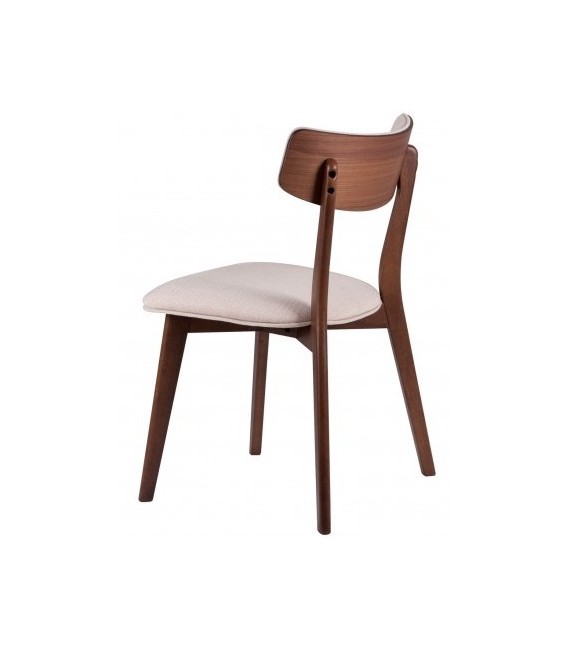 Silla en madera de nogal y tapizado beige, diseño cómodo y elegante. Mdmhogar2