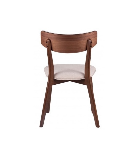 Silla en madera de nogal y tapizado beige, diseño cómodo y elegante. Mdmhogar3