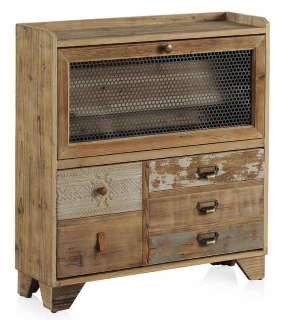 Zapatero rústico de madera natural con dos compartimentos dobles. Mdmhogar