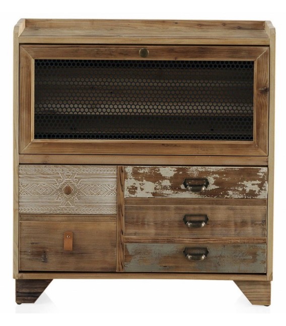 Zapatero rústico de madera natural con dos compartimentos dobles.