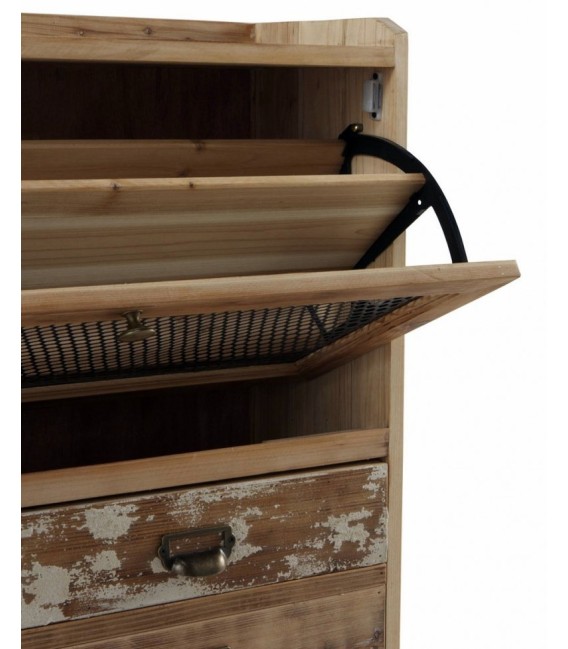 Zapatero rústico de madera natural con dos compartimentos dobles.2