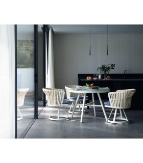 MESA REDONDA 120 Ø ALUMINIO BLANCO  CRISTAL  CIRES