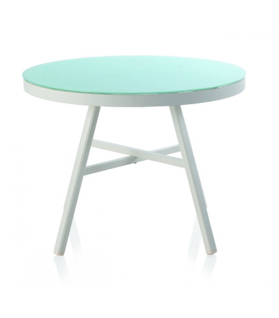 MESA REDONDA 120 Ø ALUMINIO BLANCO  CRISTAL  CIRES