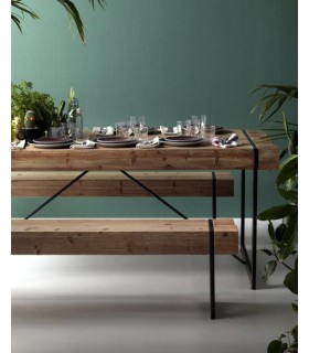 Banco industrial madera abeto y hierro negro natural 2