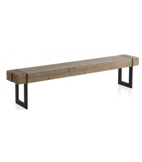 Banco industrial madera abeto y hierro negro natural