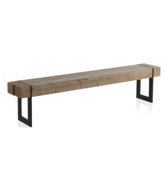 Banco industrial madera abeto y hierro negro natural
