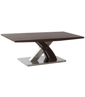 Mesa de centro madera marrón y metal cromado diseño contemporáneo