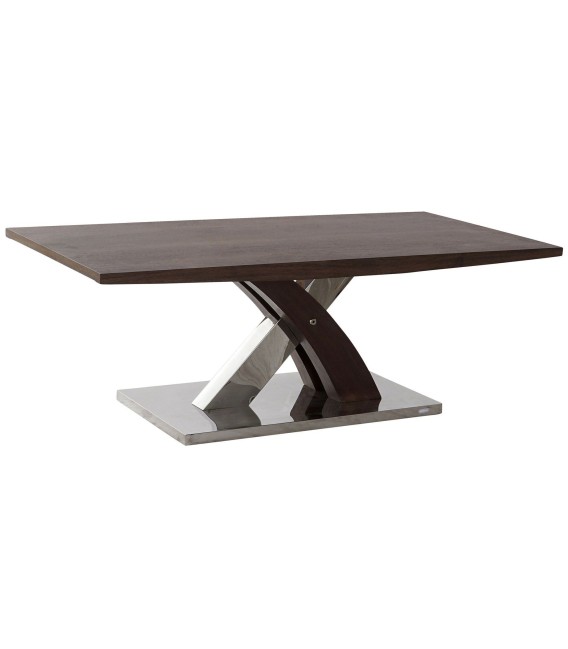 Mesa de centro madera marrón y metal cromado diseño contemporáneo