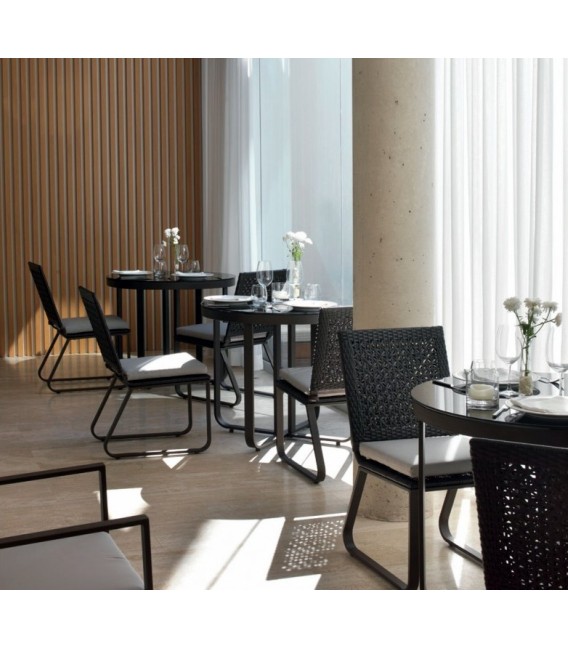 MESA DE COMEDOR REDONDA ROLAND ALUMINIO Y CRISTAL