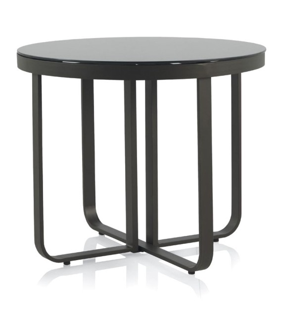 MESA DE COMEDOR REDONDA ROLAND ALUMINIO Y CRISTAL