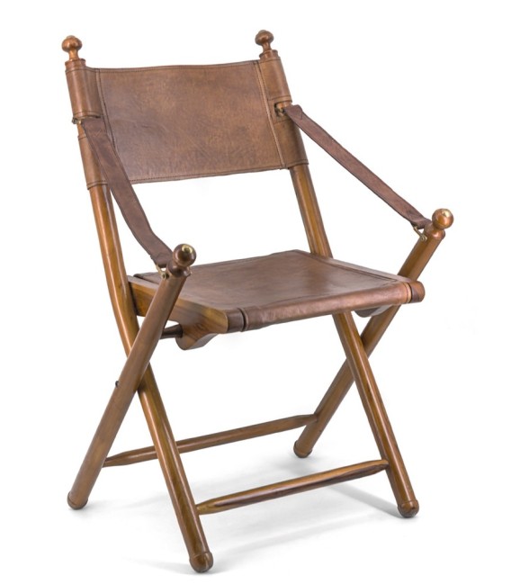 Sillón de Comedor Plegable en Madera de Teca y Piel