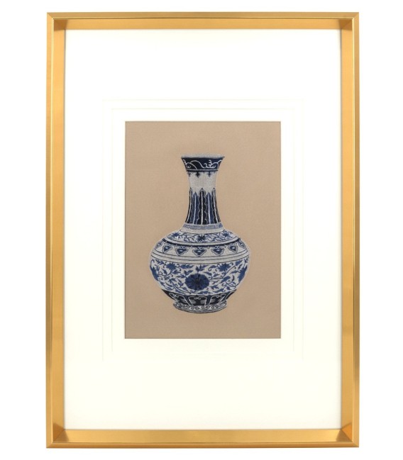 CUADRO BORDADO JARRÓN AZUL 