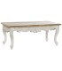 Mesa de centro colonial tallada en blanco y madera natural noble.