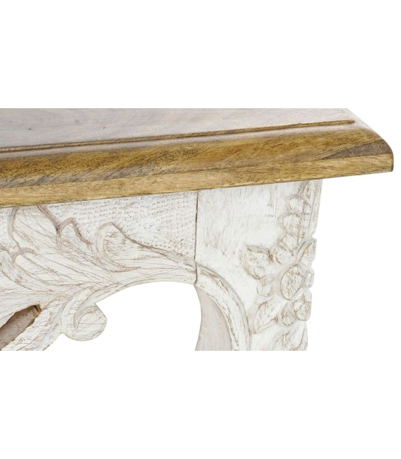 Mesa de centro colonial tallada en blanco y madera natural noble. 2