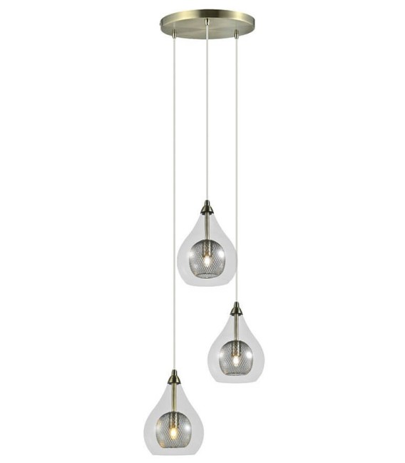 LÁMPARA DE TECHO GOTAS ORO METAL Y CRISTAL 