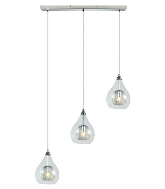 LÁMPARA DE TECHO GOTAS PLATA METAL Y CRISTAL