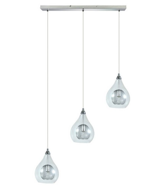 LÁMPARA DE TECHO GOTAS PLATA METAL Y CRISTAL