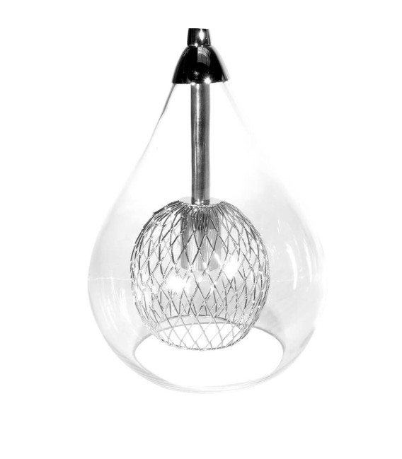 LÁMPARA DE TECHO GOTAS PLATA METAL Y CRISTAL