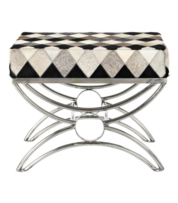 BANCO PIE DE CAMA ARLEQUIN ACERO Y PIEL