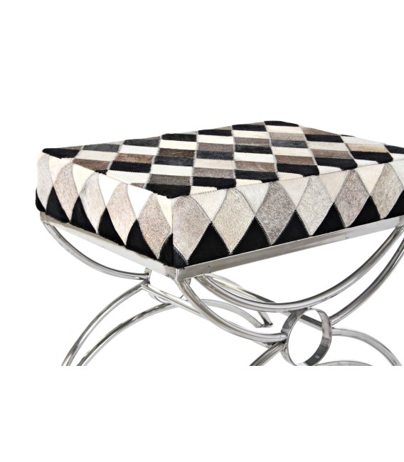 BANCO PIE DE CAMA ARLEQUIN ACERO Y PIEL