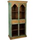 Librería étnica madera mango tallada decapada en verde ocre 2 cajones
