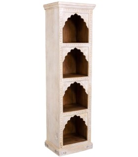 Estantería étnica madera maciza de mango tallada blanco rozado