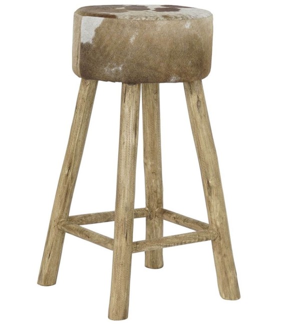 TABURETE CAVA MADERA Y PIEL