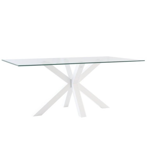 MESA DE COMEDOR FIJA DOMIA MEYTAL Y CRISTAL BLANCA