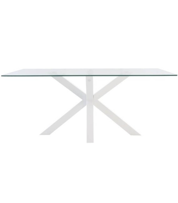 MESA DE COMEDOR FIJA DOMIA MEYTAL Y CRISTAL BLANCA