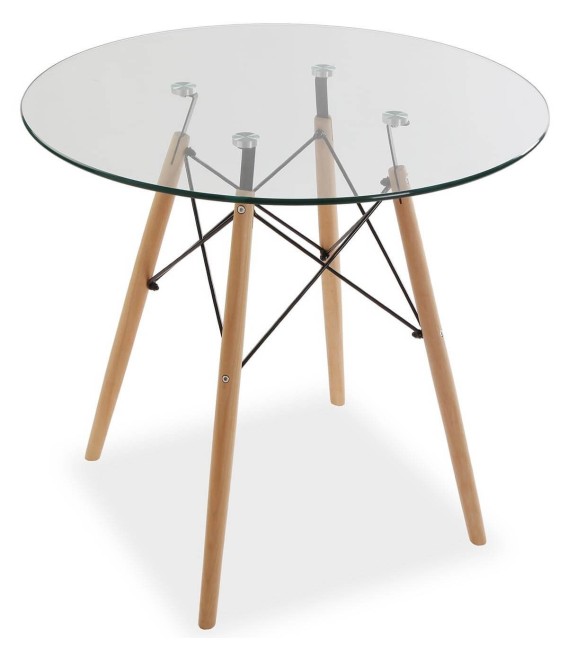 MESA DE COMEDOR POLEA 80 Ø MADERA Y CRISTAL MDMHOGAR
