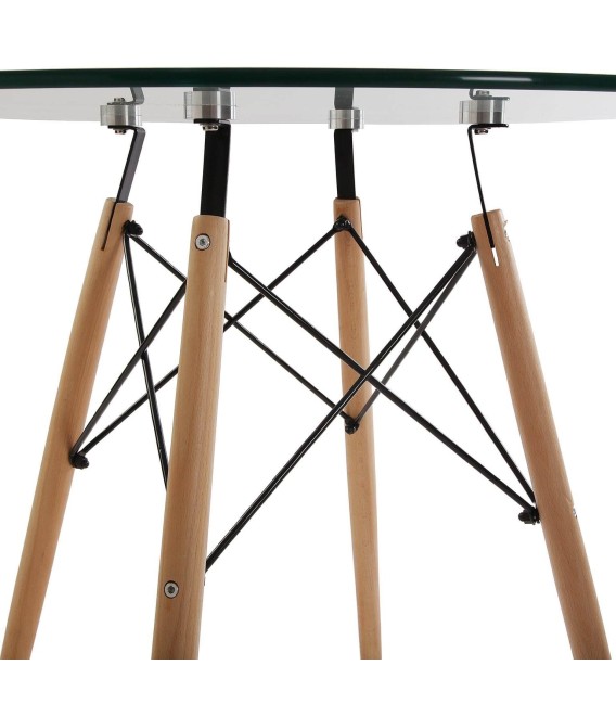 MESA DE COMEDOR POLEA 80 Ø MADERA Y CRISTAL MDMHOGAR