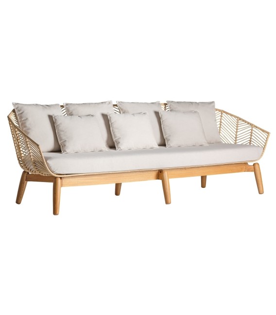 SOFÁ ULIE 3 PLAZAS MADERA RATAN Y TEXTIL
