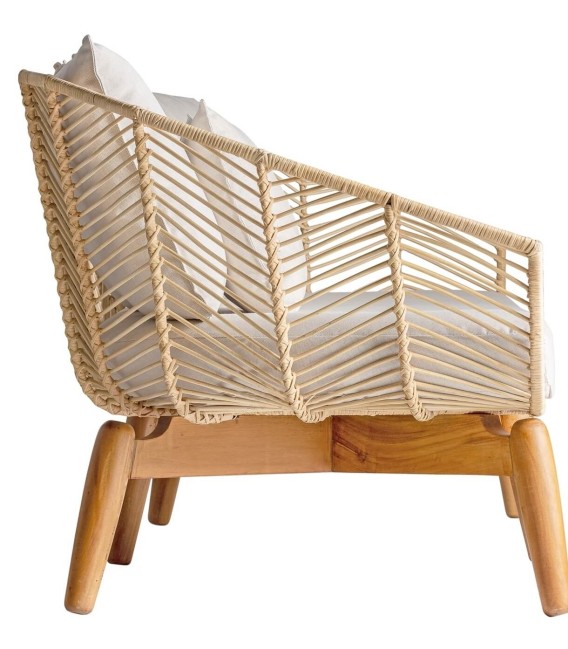 SOFÁ ULIE 3 PLAZAS MADERA RATAN Y TEXTIL 