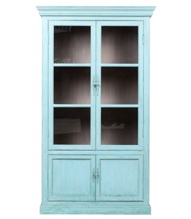 Vitrina turquesa chic con puertas de cristal y madera maciza.1