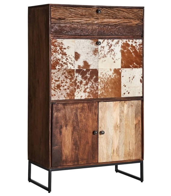 MUEBLE BAR TEXAS MADERA METAL Y PIEL 