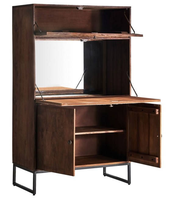 MUEBLE BAR TEXAS MADERA METAL Y PIEL 