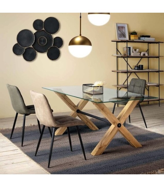 MESA ASPAS MADERA Y CRISTAL 