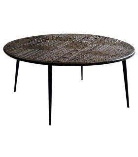 MESA DE CENTRO AZTECA MADERA Y METAL 