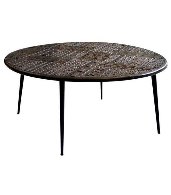 MESA DE CENTRO AZTECA MADERA Y METAL 