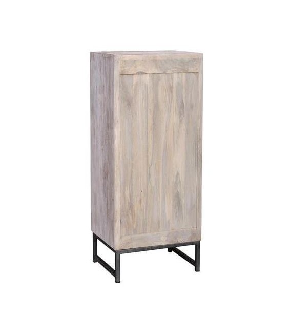 Sinfonier étnico de madera tallada blanqueada y metal gris. 2