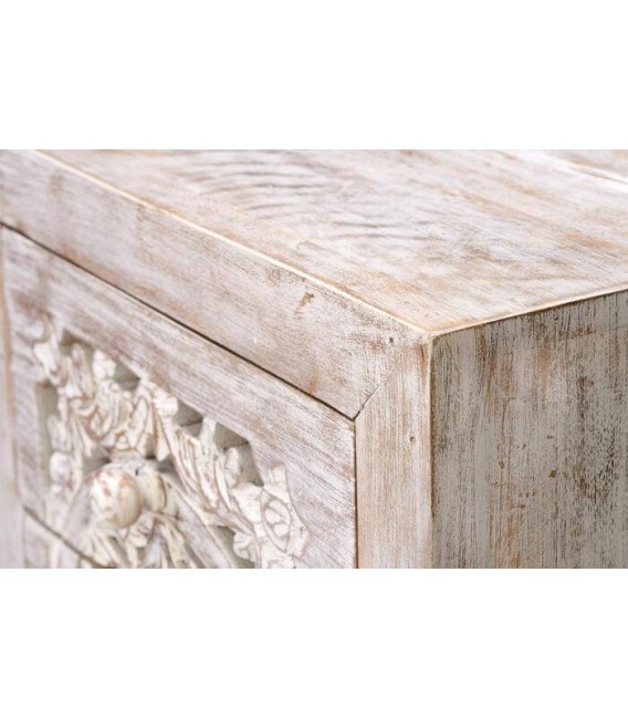 Sinfonier étnico de madera tallada blanqueada y metal gris. 3