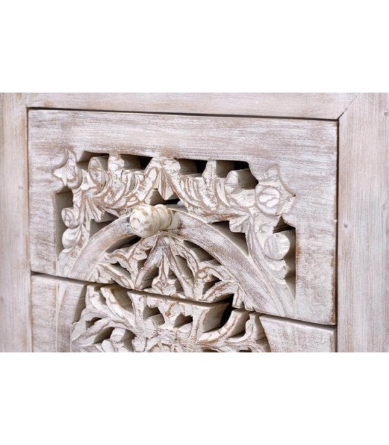 Sinfonier étnico de madera tallada blanqueada y metal gris. 5