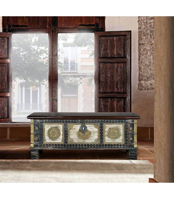 BAÚL MANDALI MADERA Y METAL