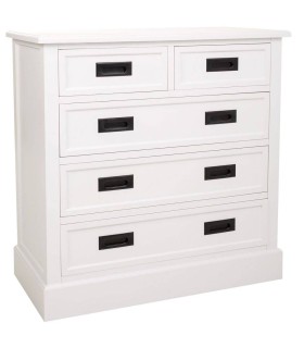 Cómoda contemporánea blanca con tiradores metálicos en negro mate.