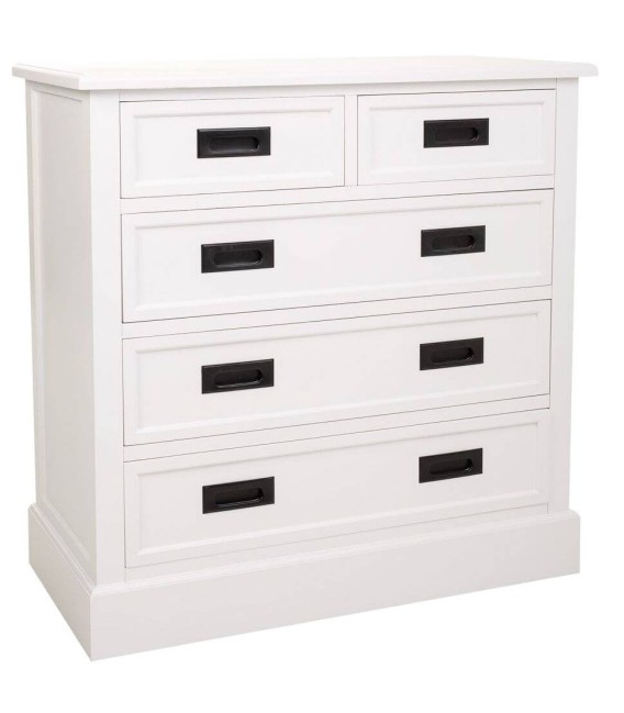 Cómoda contemporánea blanca con tiradores metálicos en negro mate.